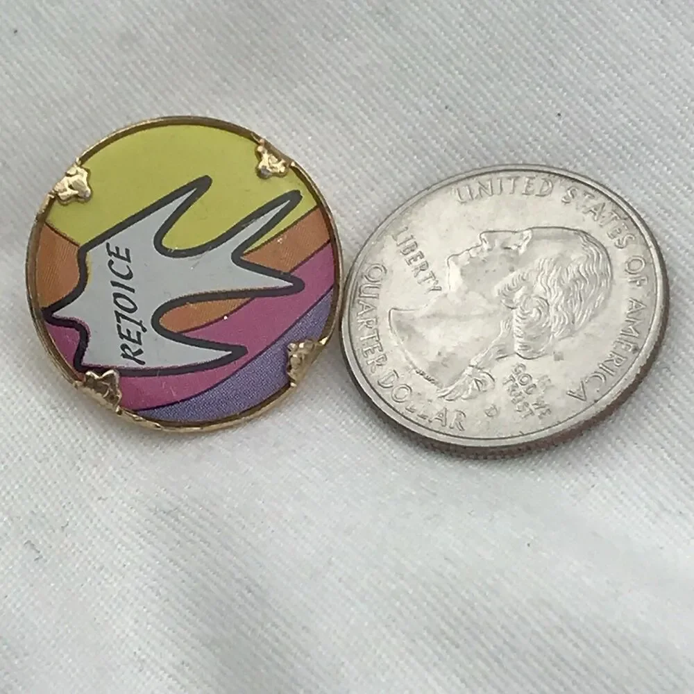 Rejoice Vintage Pin Rainbow Pop Art Dove Christianity Inspirational